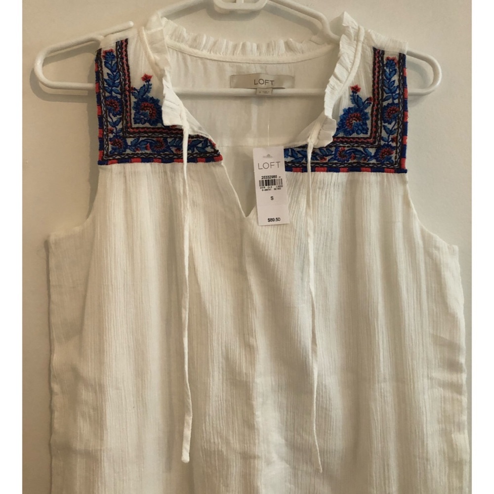 LOFT Embroidered White Dress